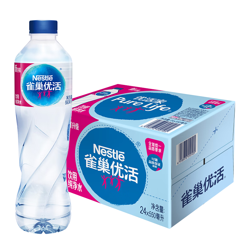 plus会员、掉落券、需首购:雀巢优活 饮用水 纯净水550ml*24瓶 整箱装 22.58元包