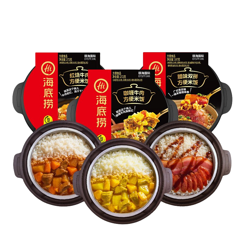 海底捞 自热米饭 3盒3味731g+赠脆脆角20g*3 35.48元（需领券）