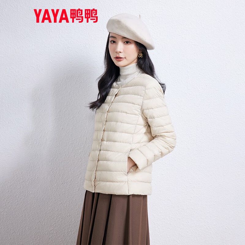 YAYA 鸭鸭羽绒服 鸭鸭（YAYA）轻薄羽绒服女冬季短款圆领内胆修身时尚薄外套