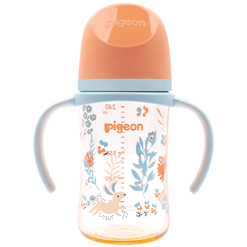 新活动、plus会员：贝亲（Pigeon）自然实感第3代 双把手奶瓶 240ml-丛林小兔 M