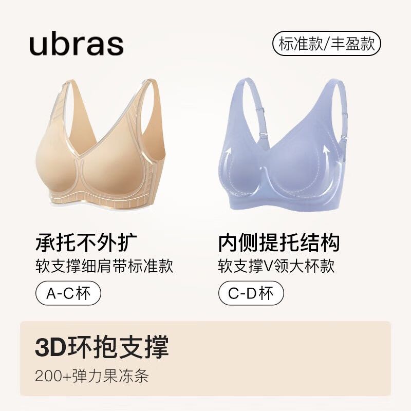 Ubras 软支撑3D反重力细肩带 无痕胸罩 42.28元（需买2件，需用券）