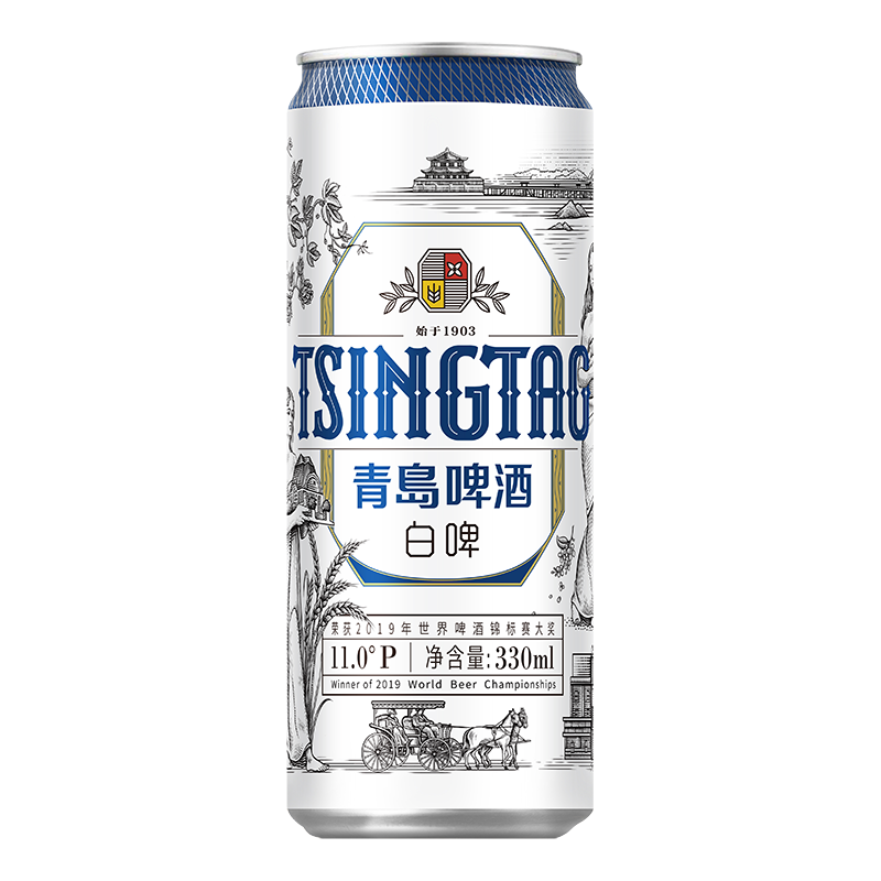 PLUS会员：TSINGTAO 青岛啤酒 白啤全麦白啤便携灌装整箱 330mL 24罐 89.48元包邮