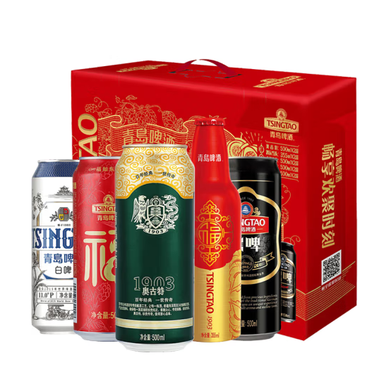 TSINGTAO 青岛啤酒 精酿中秋礼盒送礼 500ml*8听+ 355mL 2瓶 礼盒装 赠小黄人毛巾 2