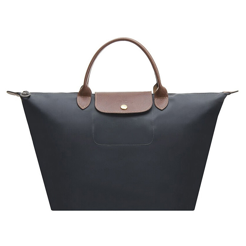 longchamp 珑骧 女款中号短柄金属灰尼龙手提包