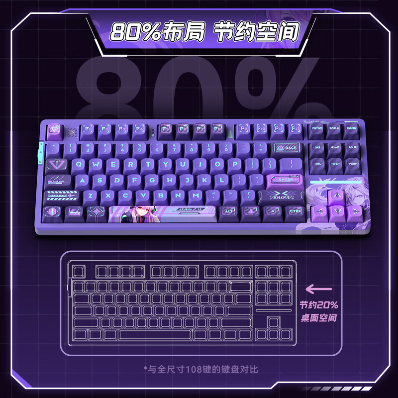 VGN V87 PRO 87键 2.4G蓝牙 多模无线机械键盘 狄安娜 阿尼亚轴 RGB 299元包邮（双