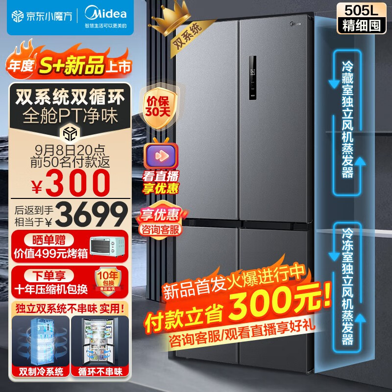 Midea 美的 531双系统双循环对开双开十字四开门风冷无霜冰箱 MR-531WSPZE 2376.16