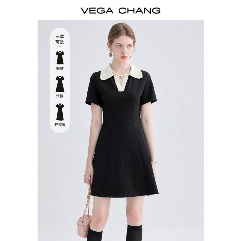 百亿补贴：VEGA CHANG 高级感连衣裙女夏季小个子POLO领英伦风显瘦通勤黑裙 153