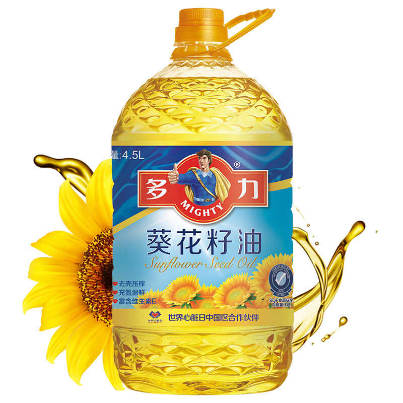 移动端、京东百亿补贴：MIGHTY 多力 葵花籽油4.5L 食用油 含维生素e 物理压榨