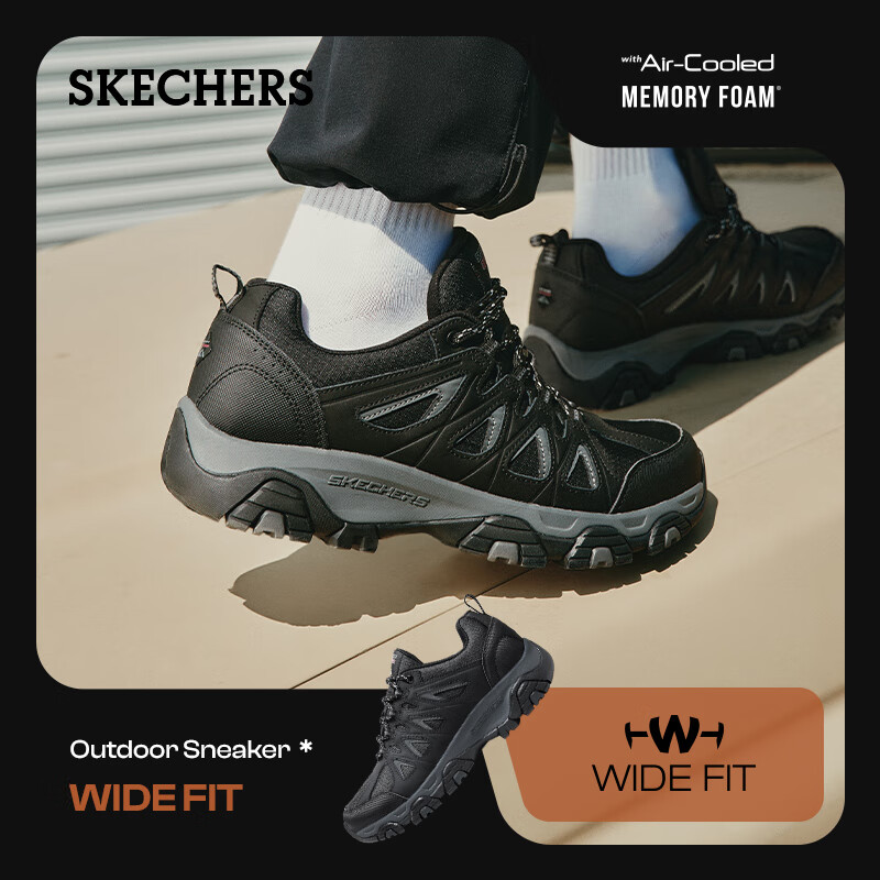 SKECHERS 斯凯奇 男士徒步鞋秋冬季城市户外旅游运动鞋防滑防撞厚底防水登山