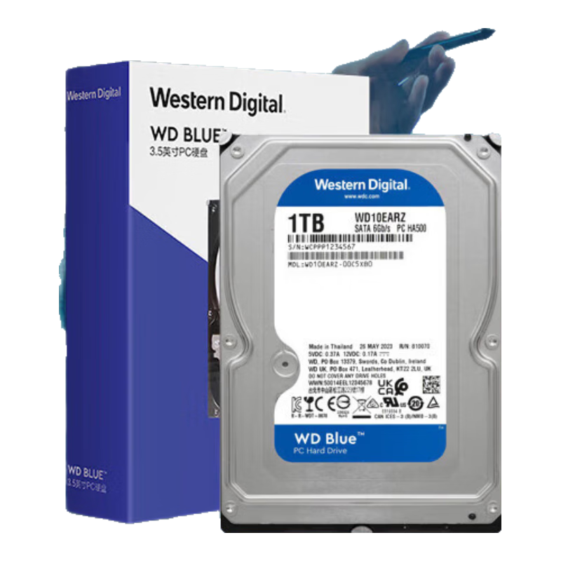 plus会员：西部数据 台式机机械硬盘 WD Blue 西数蓝盘 1TB CMR垂直 5400转 64MB SATA