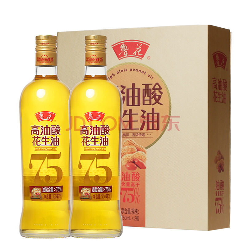 luhua 鲁花 食用油 5S 物理压榨 高油酸花生油750ml*2礼盒 油酸含量高于75% ￥89