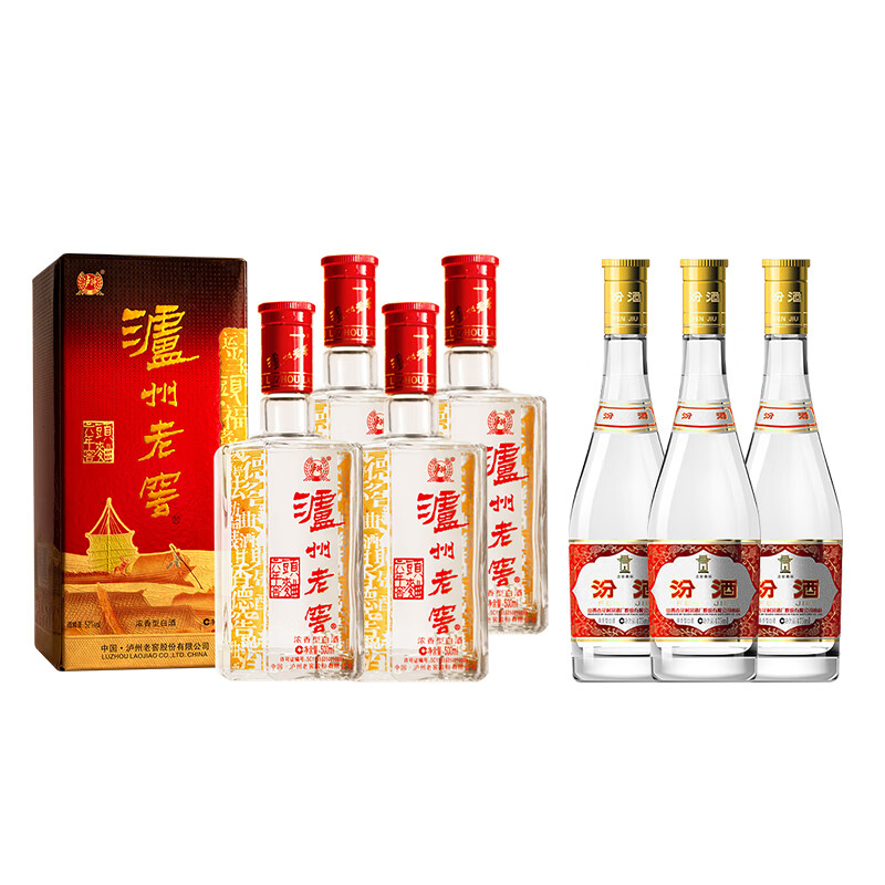 汾酒 当季新品 汾酒泸州老窖白酒组合装 53度 475mL 3瓶 黄盖玻汾+六年窖 388元