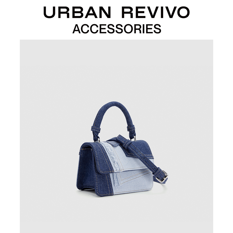 URBAN REVIVO 2024春季新款女士丹宁拼接手提斜挎包UAWB40065 149.5元