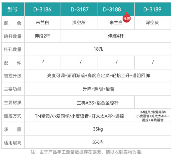 HOTATA 好太太 D-3188 电动晾衣架 米兰白