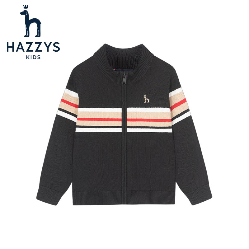 HAZZYS 哈吉斯 品牌童装男童开衫线衣春新款中大童小立领英伦风撞条开衫线