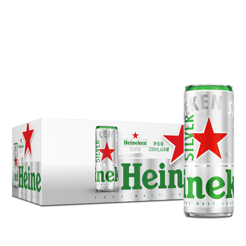 Heineken 喜力 silver星银啤酒 330mL 24罐+玻璃杯*2+蓝牙键盘 117.23元（需买2件，需