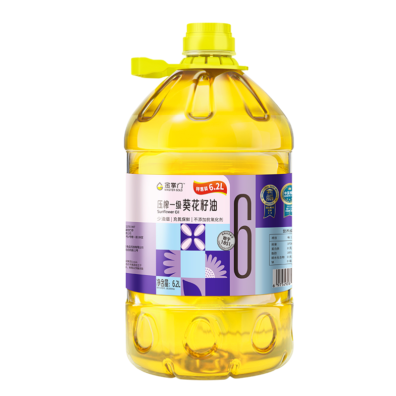 微信小程序：金掌门 压榨一级葵花籽油 6.20L 54元包邮（双重优惠）