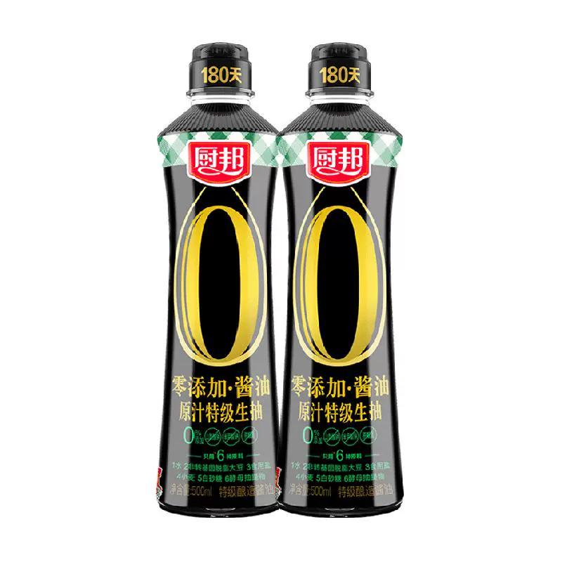 厨邦 酱油零添加原汁特级生抽 500ml*2 ￥12.1