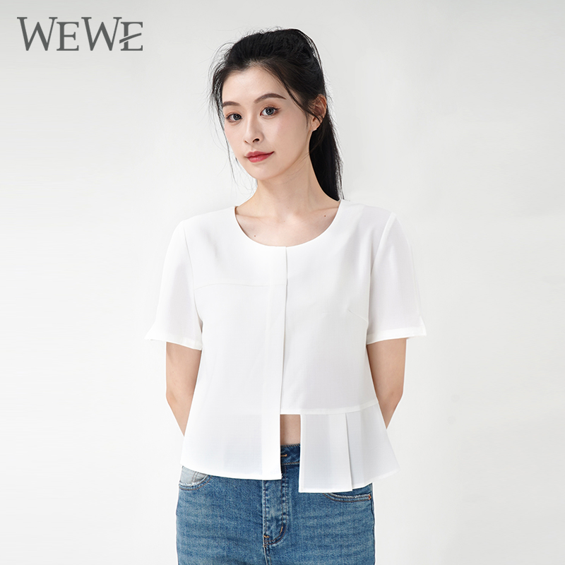 WEWE/唯唯夏季新品女装简约休闲时尚小衫不规则下摆特色精致 113.8元