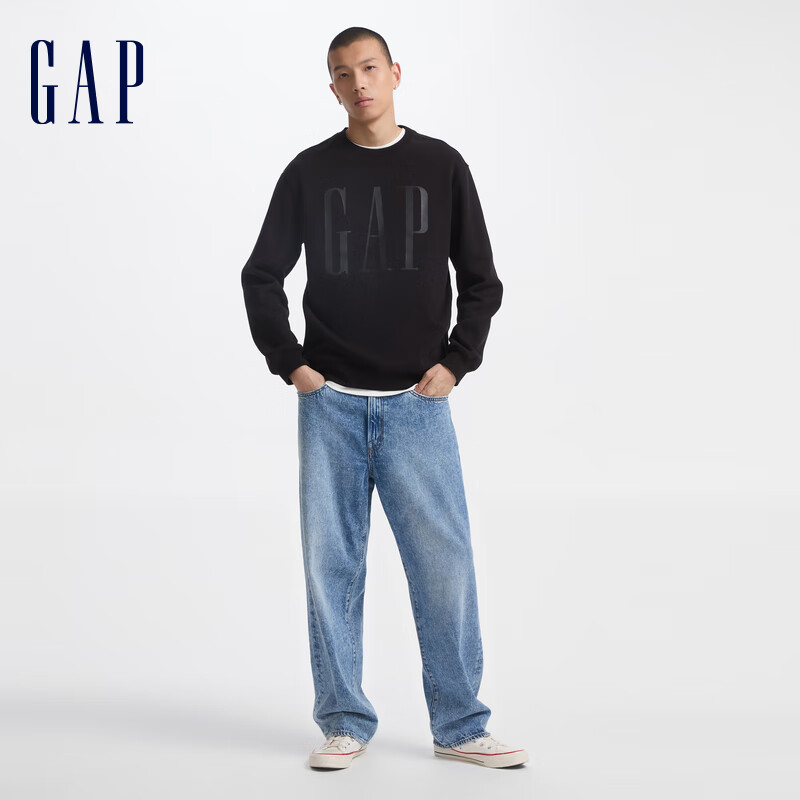 Gap 盖璞 男女装2024初秋新款字母印花大logo圆领抓绒卫衣609136简约 56.05元（需