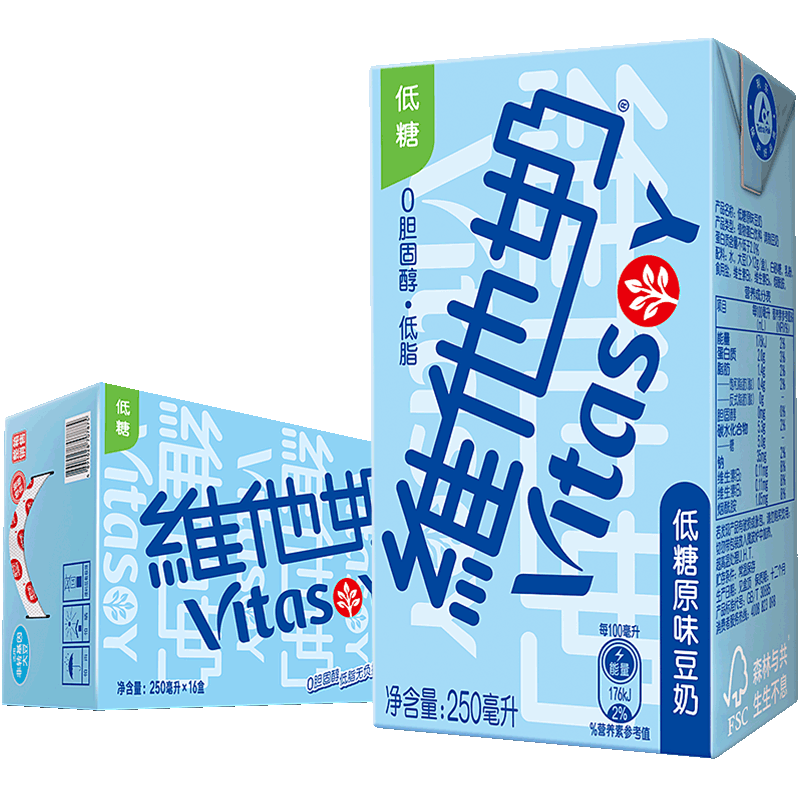 砸金蛋券、plus会员:维他奶 低糖原味豆奶植物蛋白饮料250ml*16盒 礼盒装*3件 6