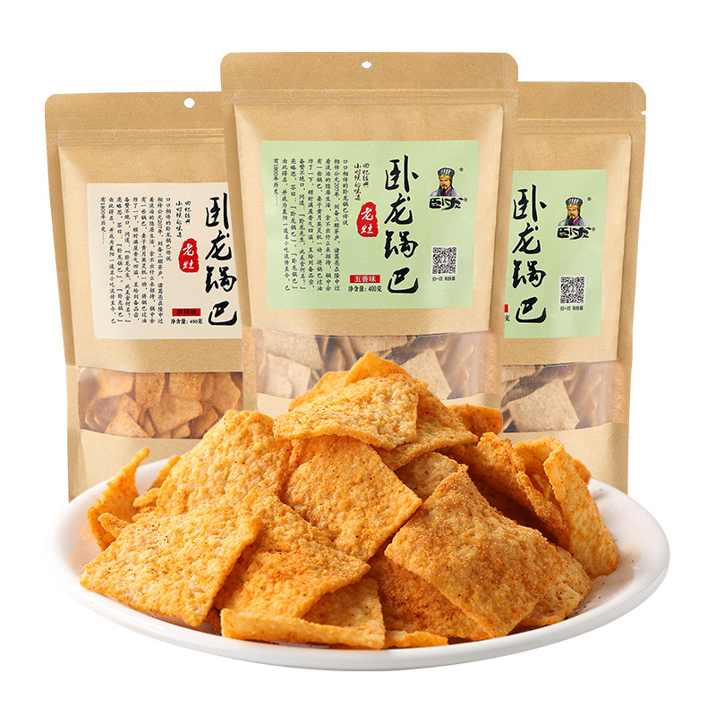 卧龙食品 卧龙手工老灶锅巴400g*3包休闲零食锅巴麻辣*1+五香*2 25.12元