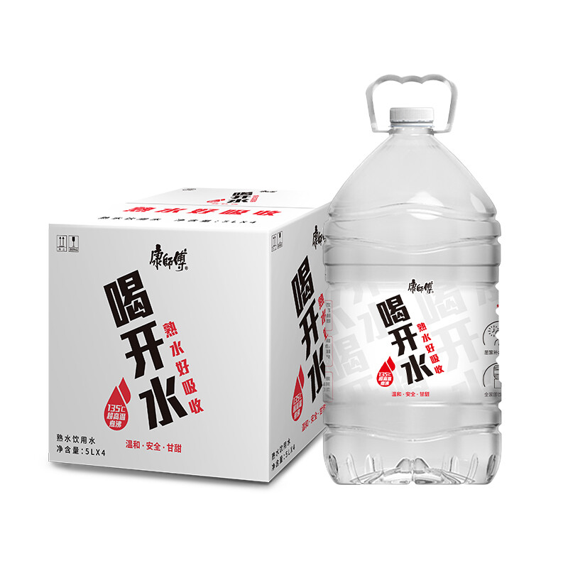 康师傅 喝开水5L*4瓶 熟水温和 饮用水 大桶水超高温杀菌 整箱装 26.06元（需