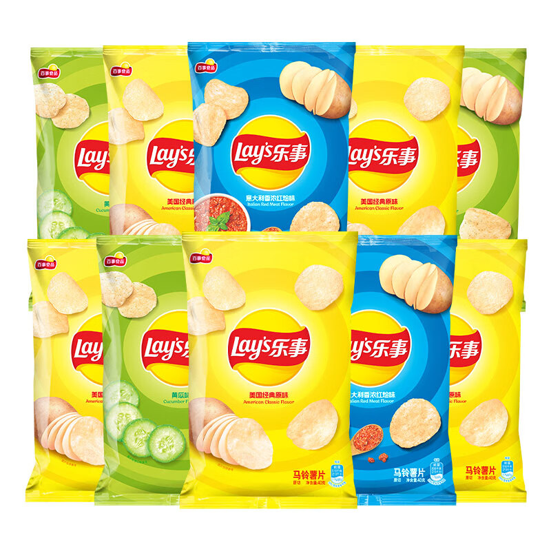 Lay's 乐事 薯片混合10包（原味+黄瓜味+红烩味）400g 18.38元