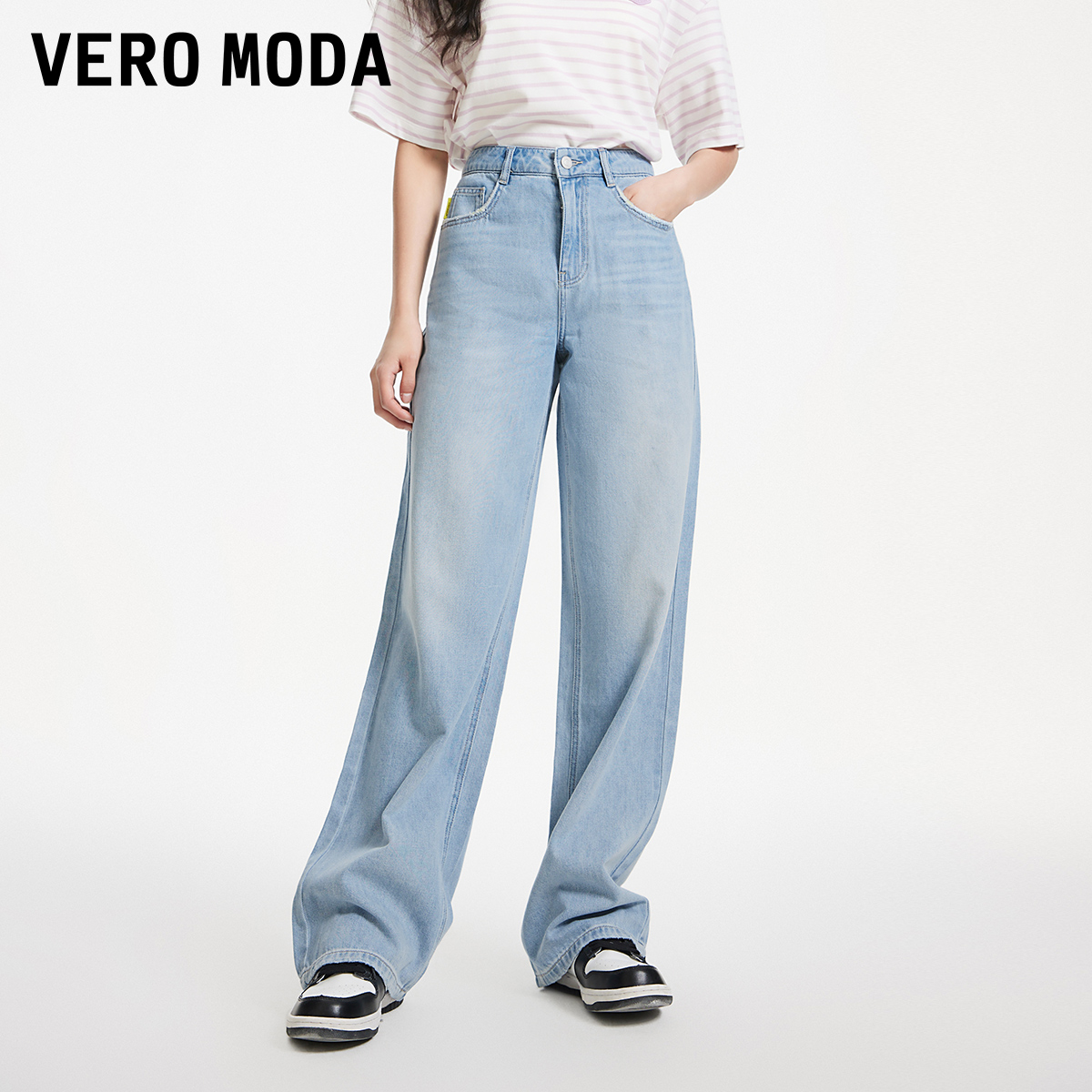 VERO MODA 牛仔裤女2024春夏新款中腰阔腿磨破细节长裤 275.94元（需买3件，共827