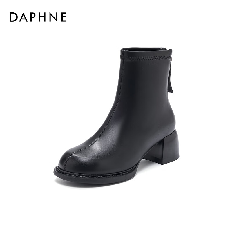 DAPHNE 达芙妮 粗跟短靴 加绒黑 66.81元（需用券）