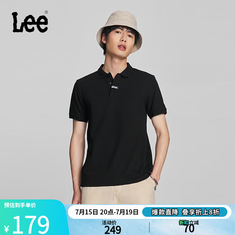 Lee 李 24早春标准版Logo织标男翻领短袖polo衫休闲LMT008160205 黑色 101.65元（需