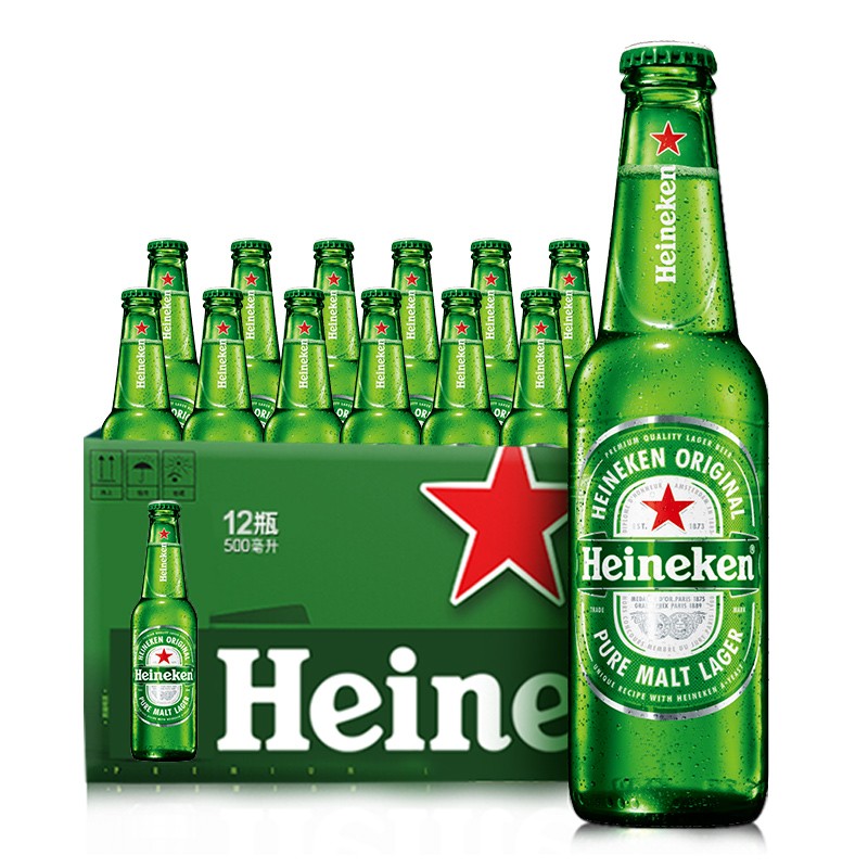 Heineken 喜力 喜啤酒 经典500mL 12瓶+玻璃杯*3+足球*1+五芳斋月饼礼盒装*1份 70.88