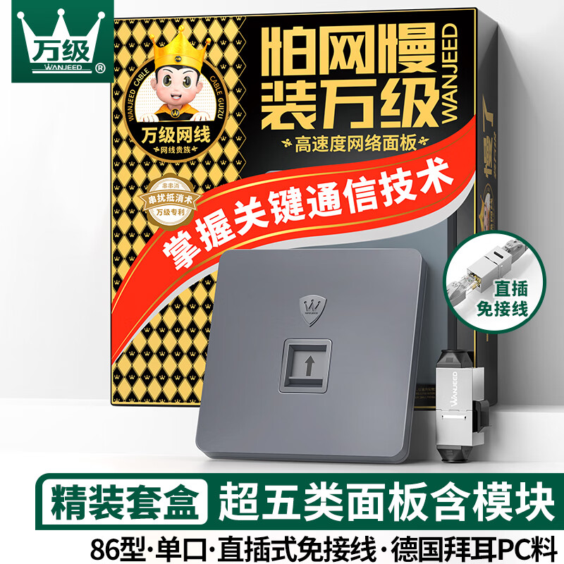 OFNPFTTH 万级 网络面板直通式 超五类百兆网线插座面板盒 86型网口电脑水晶