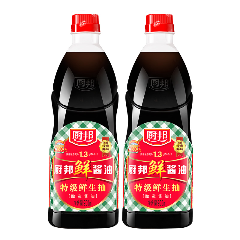 厨邦 鲜酱油900mlx2瓶特级生抽 12.15元（需用券）