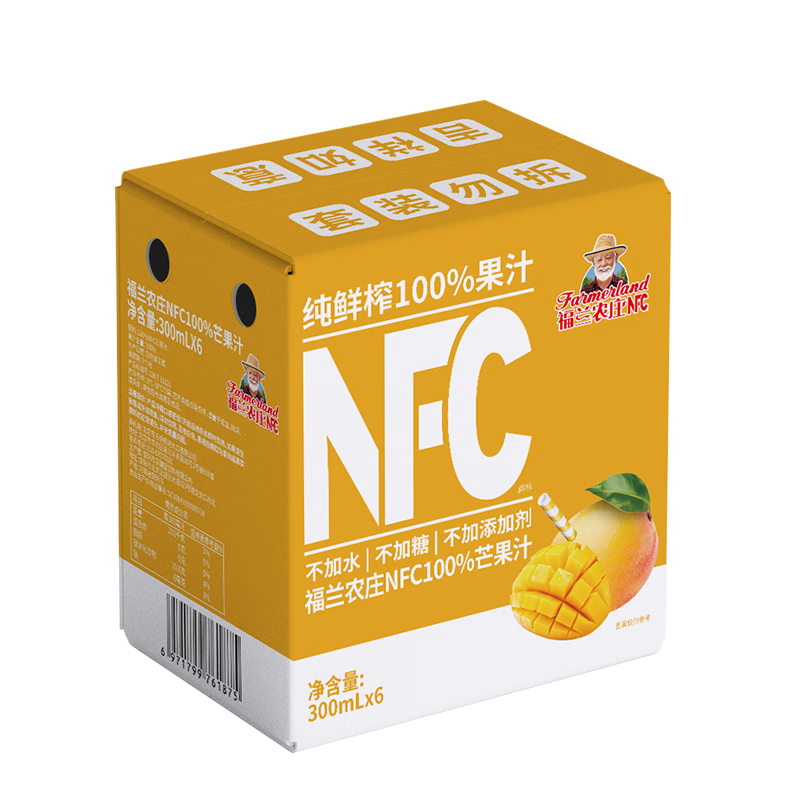 福兰农庄NFC100﹪芒果汁纯鲜榨果汁饮料0添加0脂肪300ml*6瓶*3件 19.87元包邮+凑