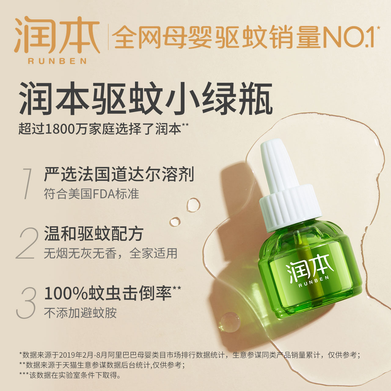 RUNBEN 润本 电热蚊香液 经典绿瓶款 45ml 43.9元