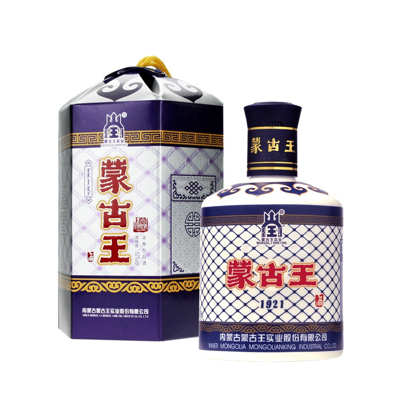 蒙古王 蓝色故乡 浓香型白酒 52度蓝包475ml 80.55元（需用券）