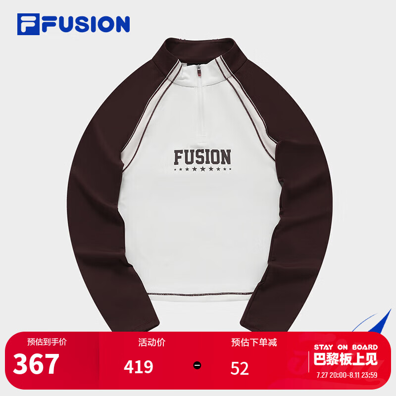 FILA FUSION 斐乐潮牌女子针织长袖上衣2024春拼色插肩立领T恤 367元