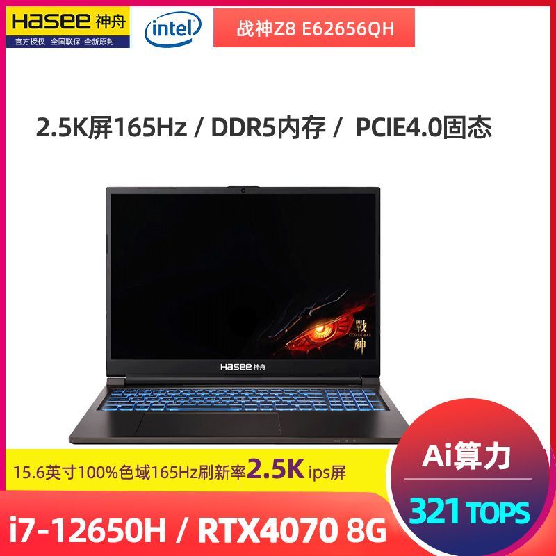 百亿补贴：Hasee 神舟 战神Z8E6 15.6英寸游戏本（I7-12650H、32GB、1TB、RTX4070） 609