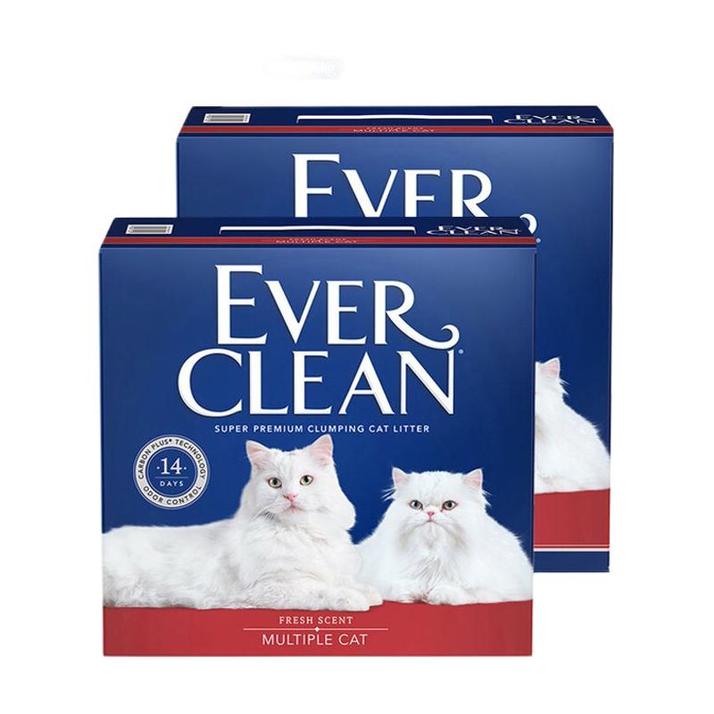 EVER CLEAN 铂钻 EverClean）原装进口铂钻膨润土无尘活性炭除臭猫砂 25磅*2 红标 