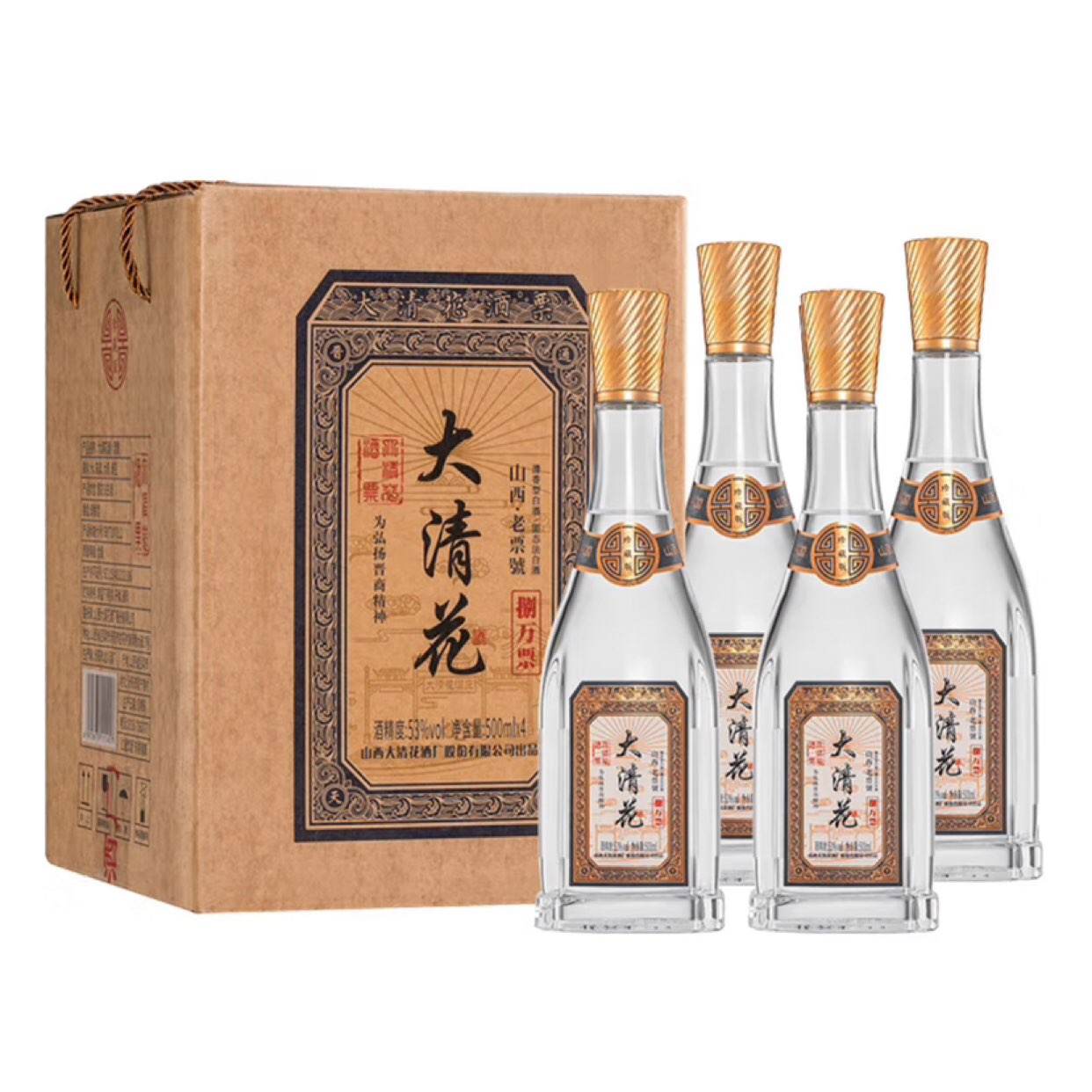 PLUS会员 : 大清花 老票號 53度清香型白酒 500ml*4瓶 礼盒装 98.9元包邮（需试用