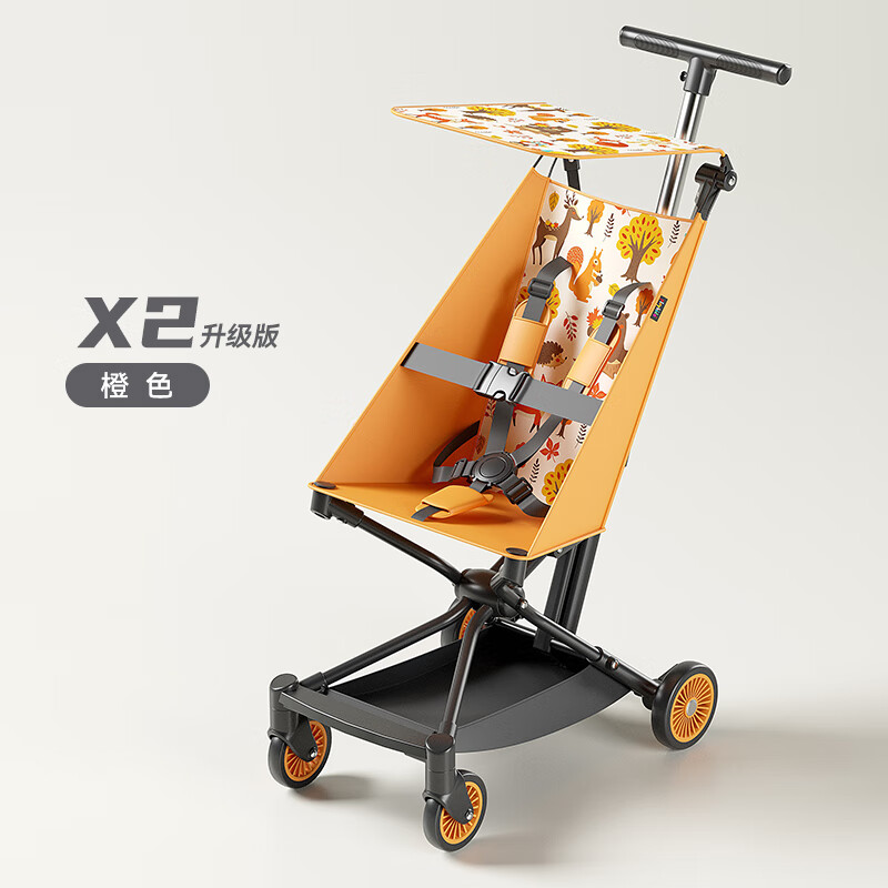 出行神器：playkids 普洛可 X2 四轮超轻便折叠婴儿手推车 橙色【升级版】 345