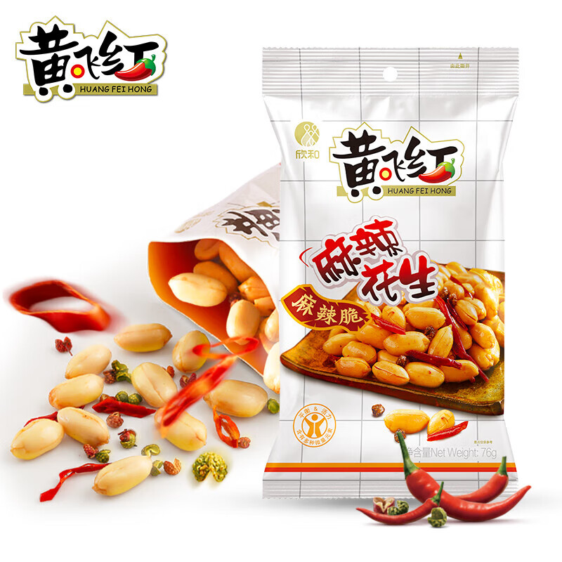 黄飞红 多口味花生米下酒菜76g/袋 麻辣*3袋+原味*3袋 21.75元（需用券）