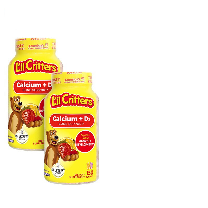 L'il Critters 小熊糖 维D&磷 +D3双重补钙150粒*2瓶（最后4小时） 149.8元（需用券