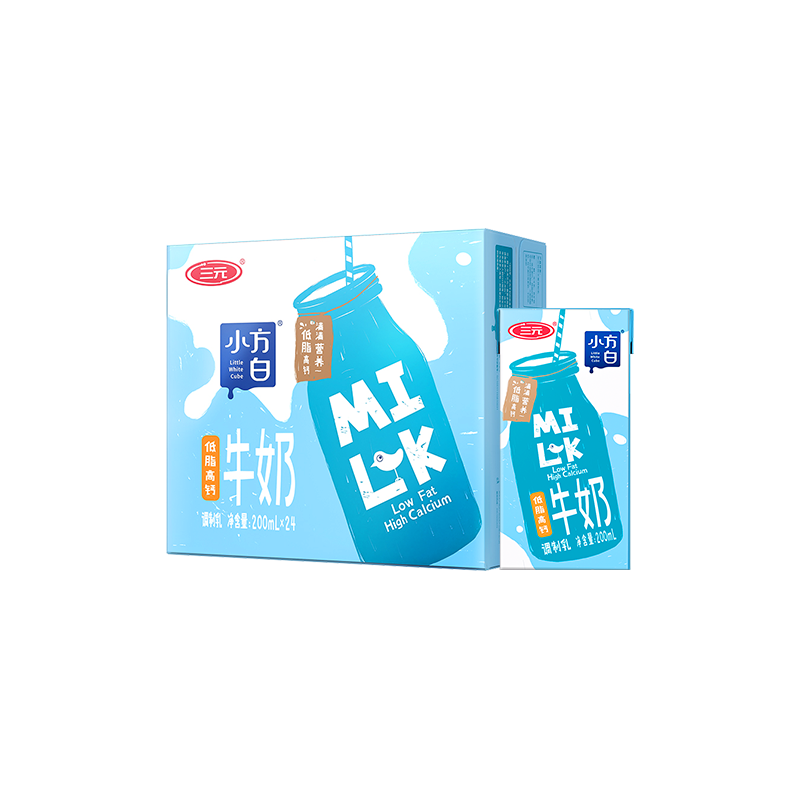 三元 小方白低脂高钙牛奶200ml*24盒 29.91元（39-5元券后24.91）