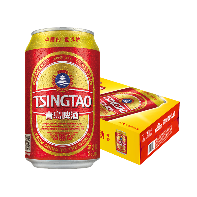 PLUS会员：青岛啤酒（TsingTao）红金9度 330ml*24听 整箱装 75.17元包邮（双重优