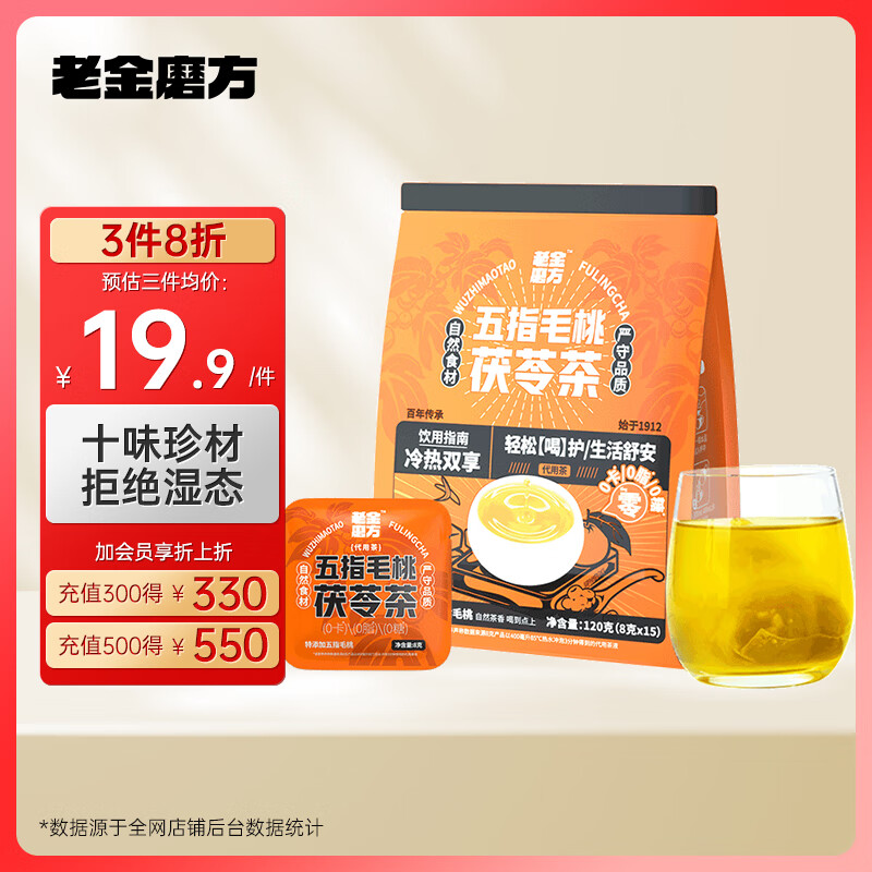 老金磨方 五指毛桃茯苓茶15袋苦荞大麦芡实养生120g 12.45元（需买3件，需用