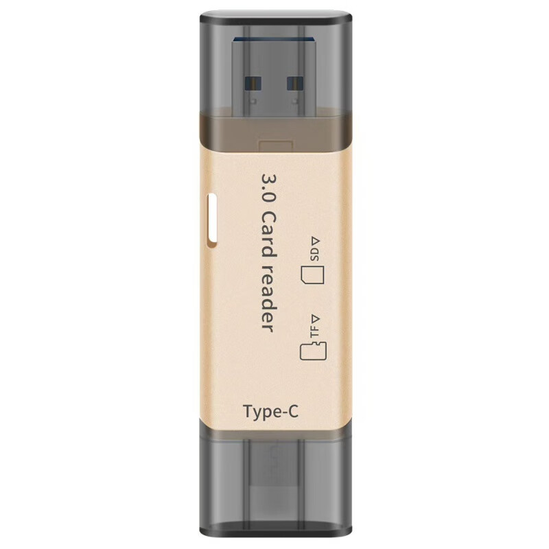 猫漫尖 新品usb3.0 type-c读卡器sd/tf卡双头多功能二合一读卡器 金色 49元（需