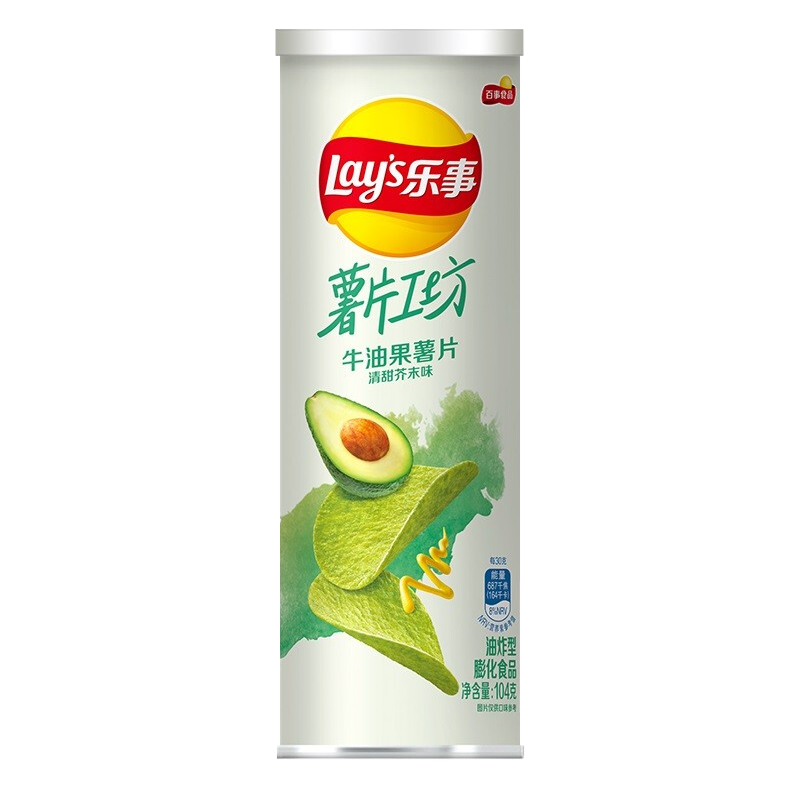 PLUS会员：乐事（Lays） 工坊黑金系列薯片104g/罐装小黑罐 牛油果薯片*5件 28.4