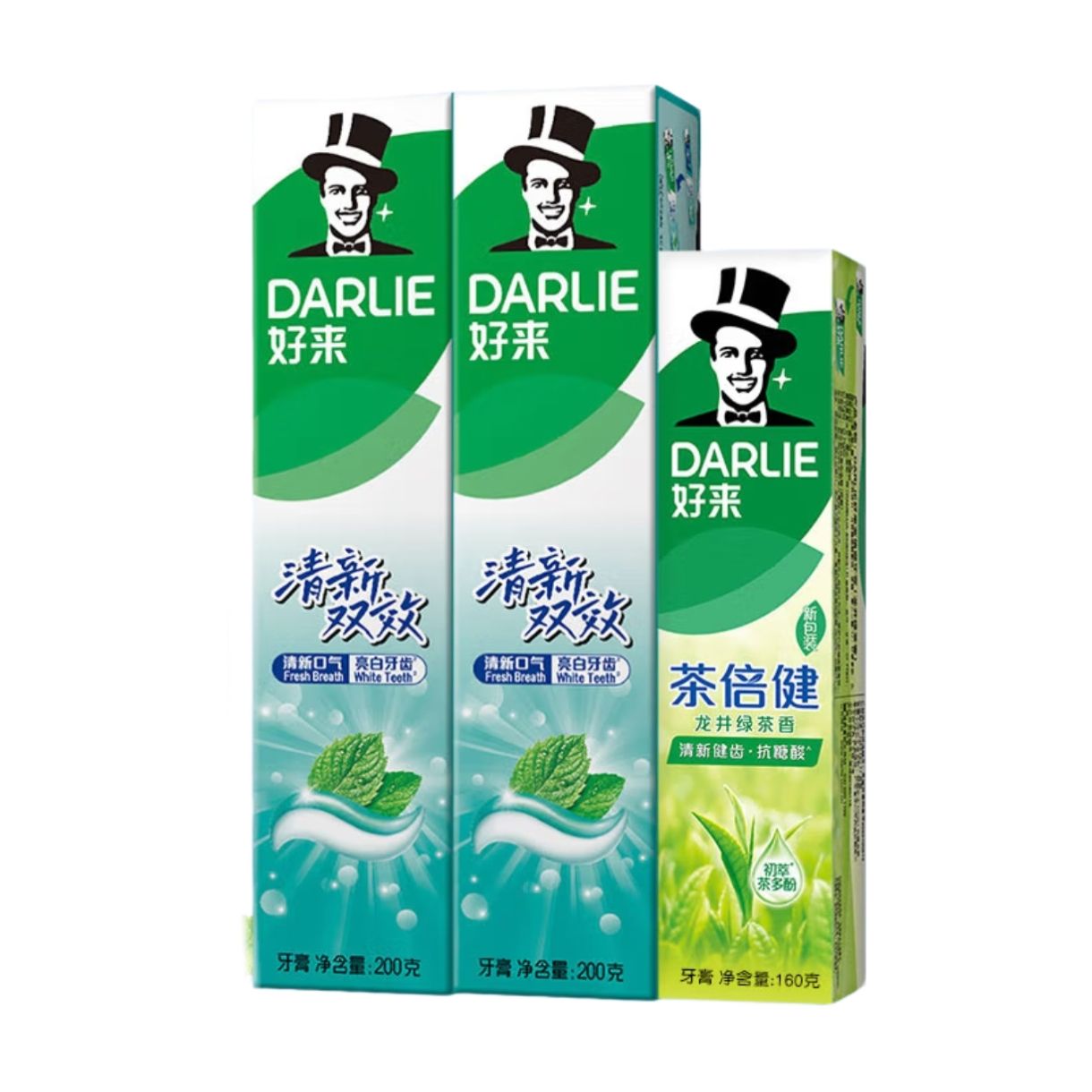 好來 DARLIE 牙膏組合 清新雙效200g*2+綠茶160g+贈牙膏40g+牙刷 25.1元包郵（需領